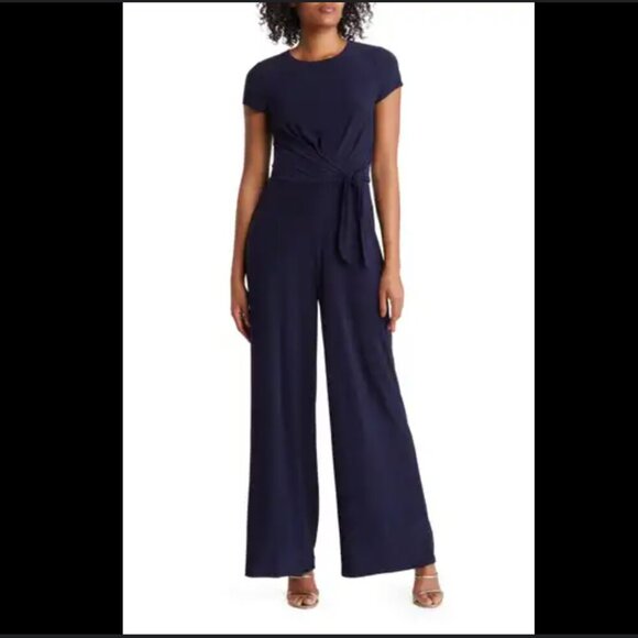 Vince Camuto Womens Cap Sleeve Bateau Neckline Jersey Jumpsuit NAVY Size 6 NWT